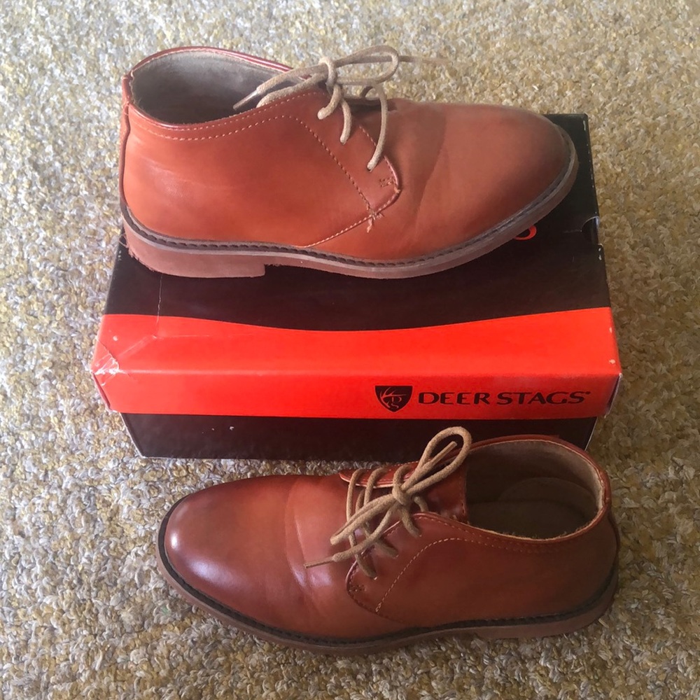 SOLD Deer Stags Boys Dress Shoes Brown Simulated Leather 2M